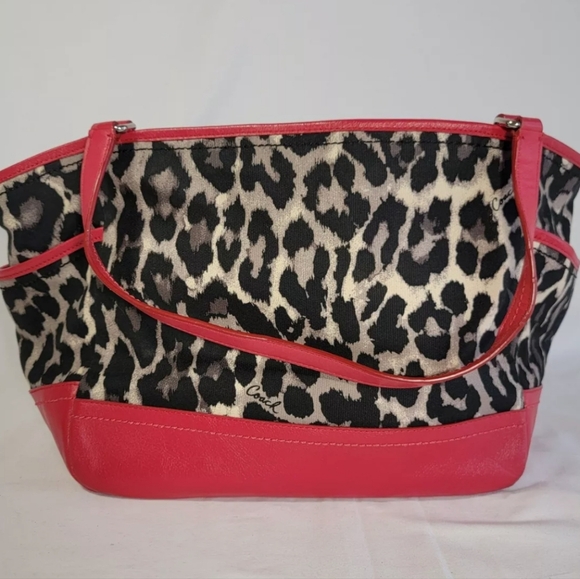 Coach Handbags - Coach Leopard Print Purse, Red Trim